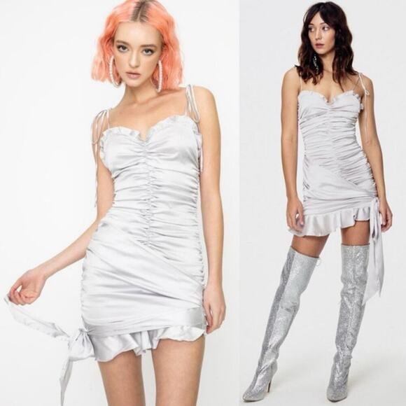 For Love & Lemons Argent Silver Metallic Mini Dress Size XS - Picture 2 of 6